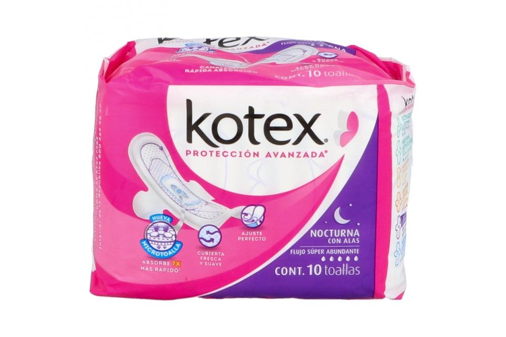 Toallas Sanitarias Kotex Nocturna Alas 10 Piezas 