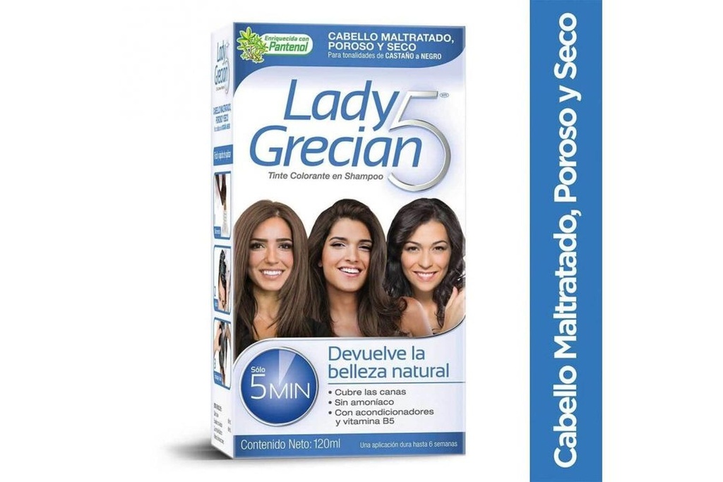 Tinte Lady Grecian 5 Minutos Maltratado Seco 120 Ml 
