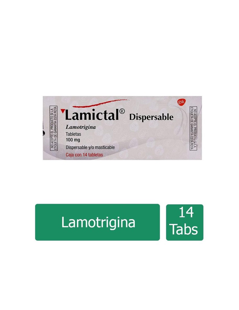 Lamictal Dispersable 100 Mg Caja Con 14 Tabletas Sabor Grosella