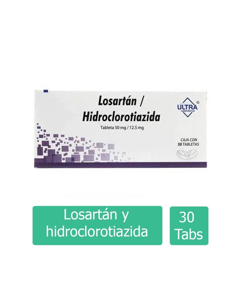 Losartán/Hidroclorotiazida 50/12.5 Mg 30 Tabletas Genérico Ultra Lab 