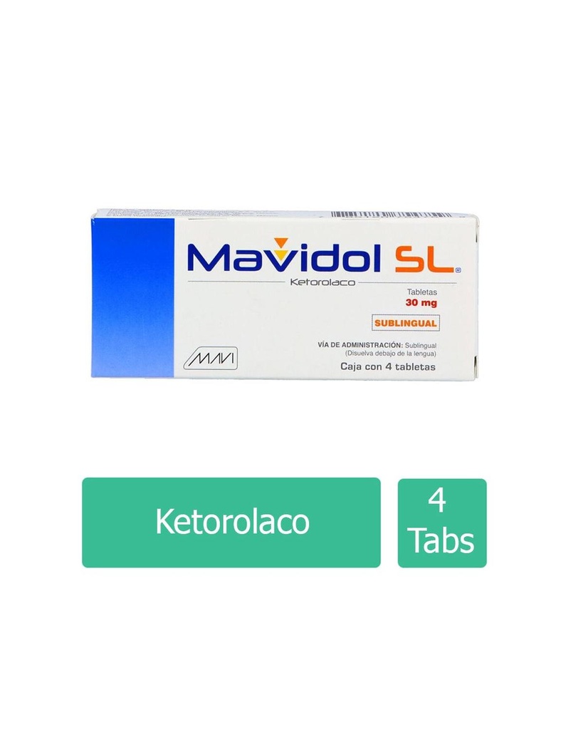 Mavidol Sl Ketorolaco 30 Mg 4 Tabletas Sublingual Genérico Mavi 