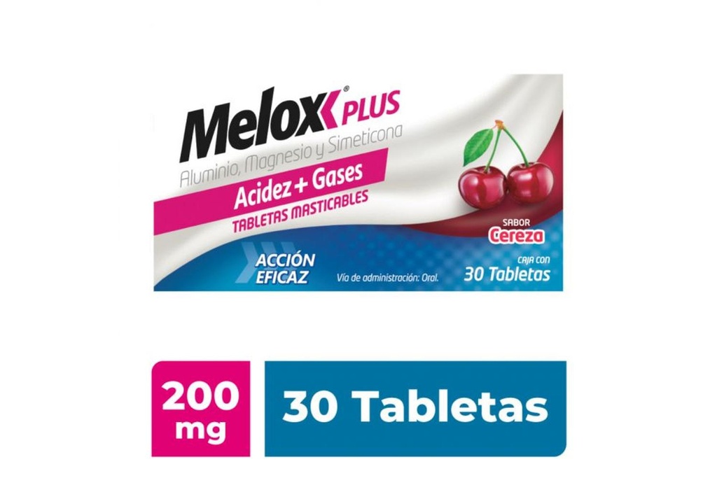 Melox Plus Antiácido-Antigas Cereza 30 Tabletas Masticables 