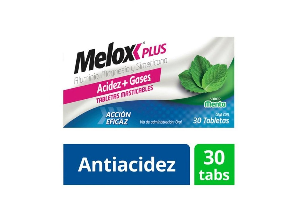 Melox Plus Antiácido-Antigas Menta 30 Tabletas Masticables 
