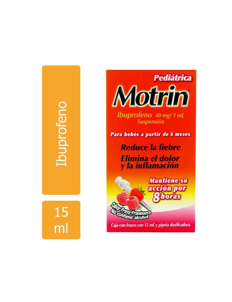 [7501109902637] Motrin Pediátrico Fresa Frambuesa Gotas 15 Ml + Pipeta Dosificadora 