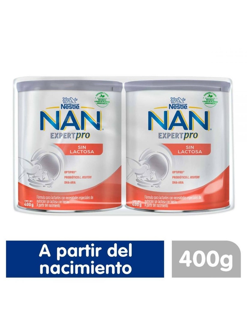 Nan Expert Pro Sin Lactosa - 2 Latas De 400 G C/U