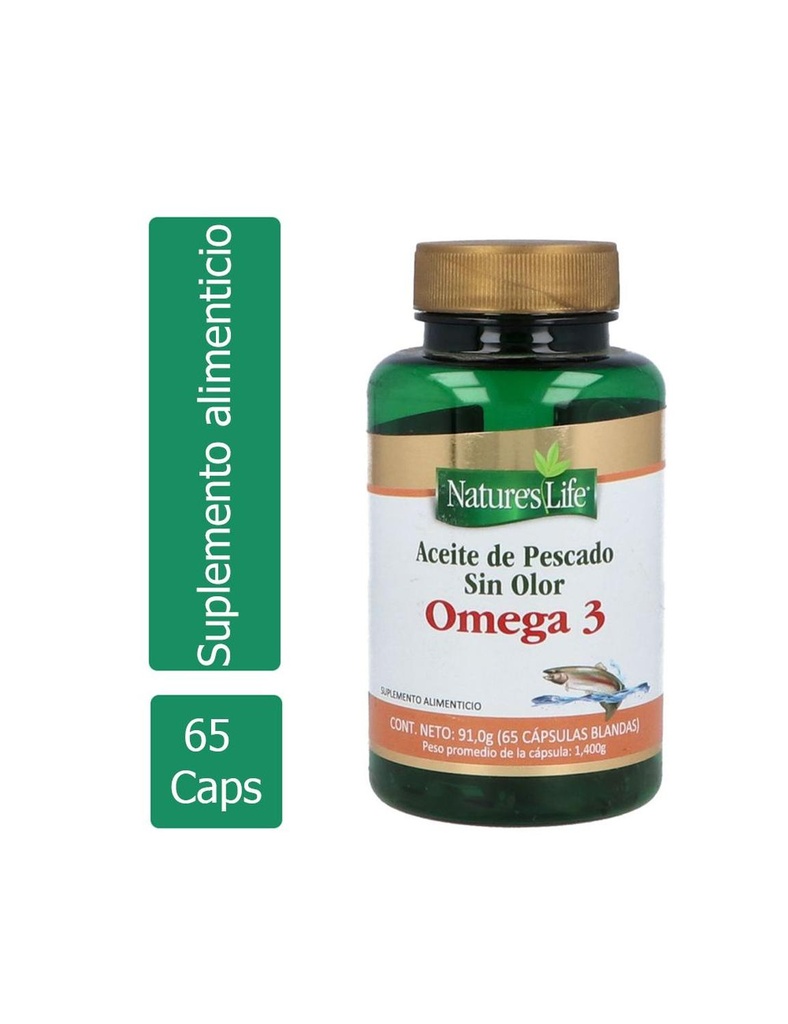 Omega 3 Aceite De Pescado Sin Olor Frasco Con 65 Cápsulas