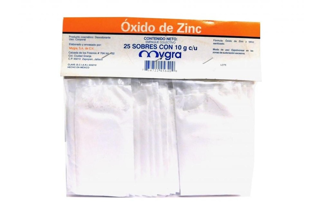 Oxido De Zinc Empaque Con 25 Sobres Con 10 G