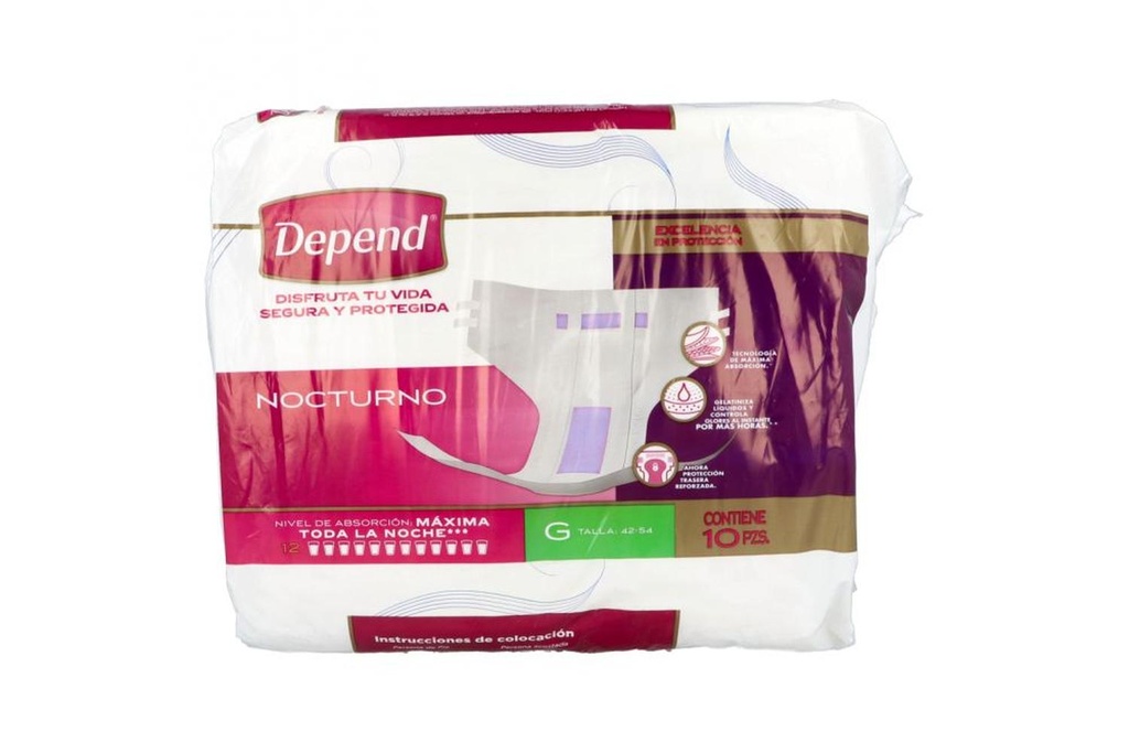 Pañal Depend Nocturno Grande 10 Piezas 
