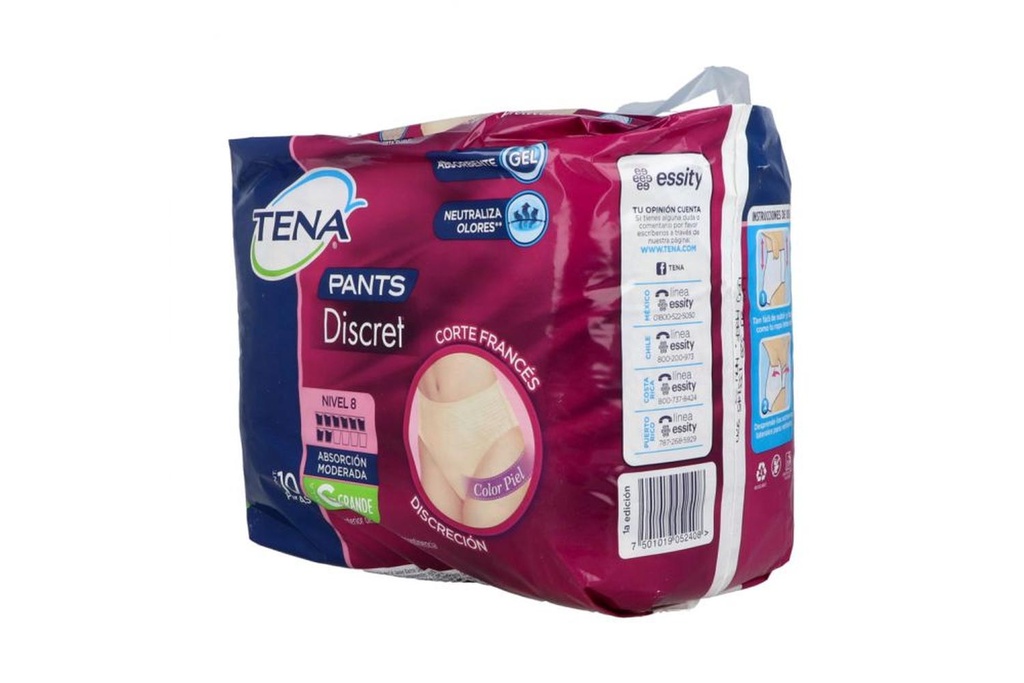 Ropa interior desechable TENA Pants Discret Beige Talla:G 10 piezas 