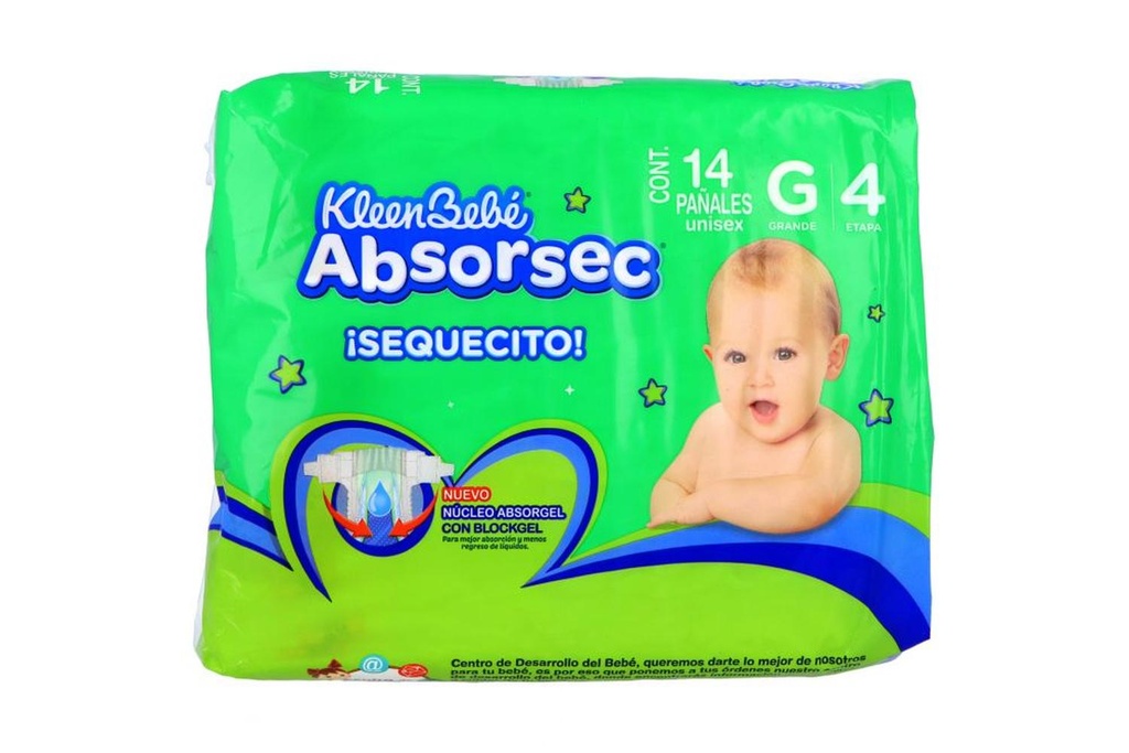 Pañal Kleen Bebé Absorsec Ultra Grande 14 Piezas 