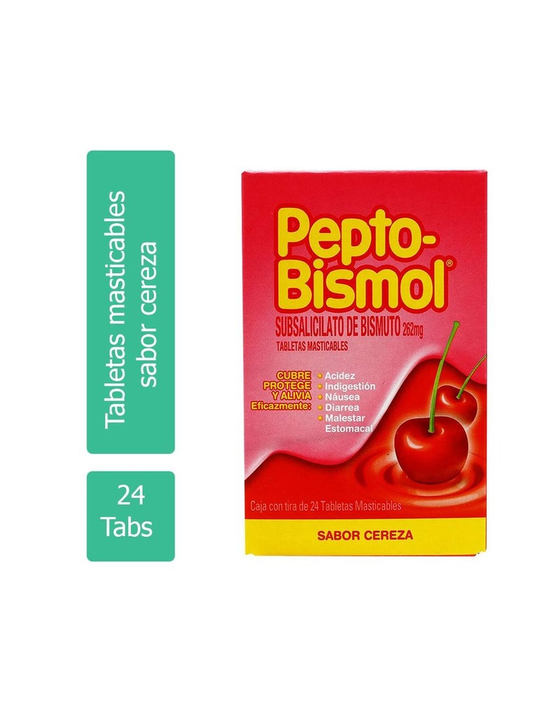 Pepto-Bismol Cereza 24 Tabletas Masticables 