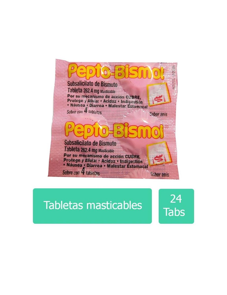 Pepto-Bismol Antiácido 24 Tabletas Masticables 