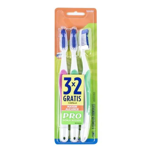 Cepillo Dental Pro Doble Acción Mediano 3 Piezas 