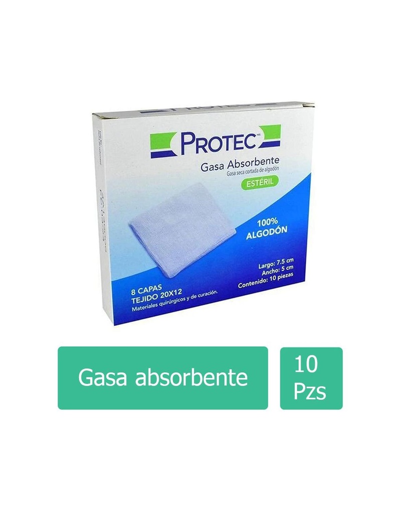 Gasa Estéril Protec 7.5 X 5 Cm 10 Piezas 