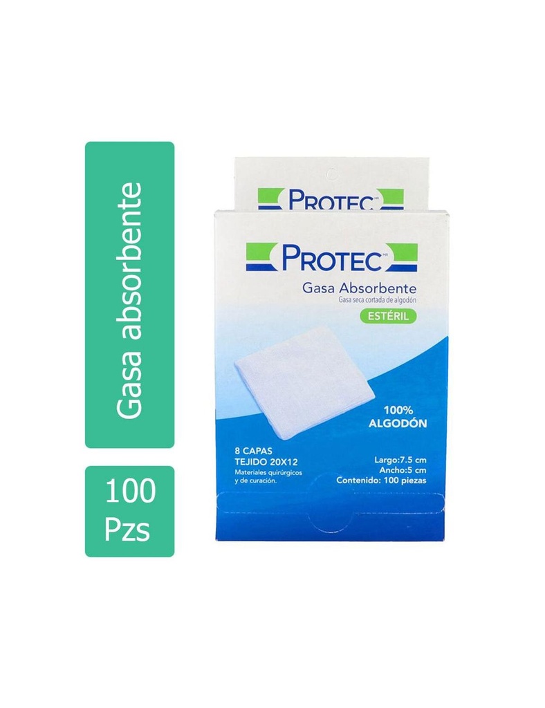 Gasa Estéril Protec 7.5 X 5 Cm 100 Piezas 