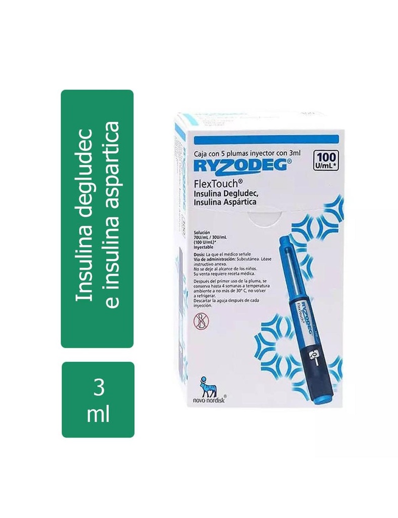Ryzodeg Solución 70/30 U/Ml 5 PlumaS 3 Ml 