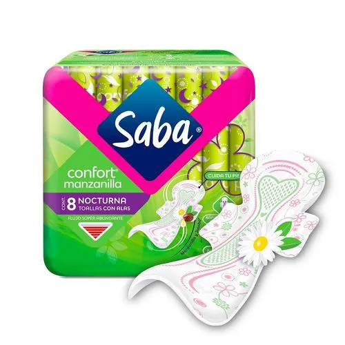 Toallas Femeninas Saba Confort Nocturna con Alas 8 piezas 