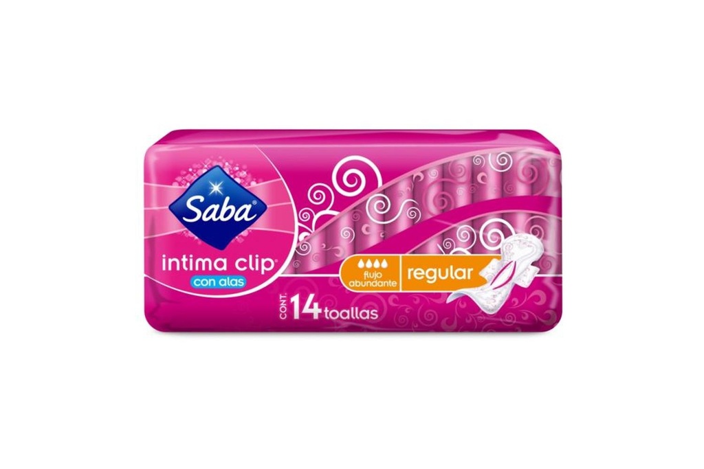Toallas Femeninas Saba Íntima Clip Regular con Alas 14 piezas 