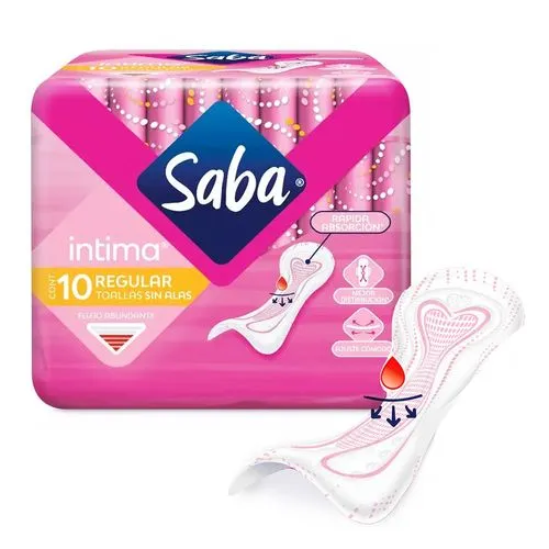 Toallas Femeninas Saba Íntima Clip Regular sin Alas 10 piezas 