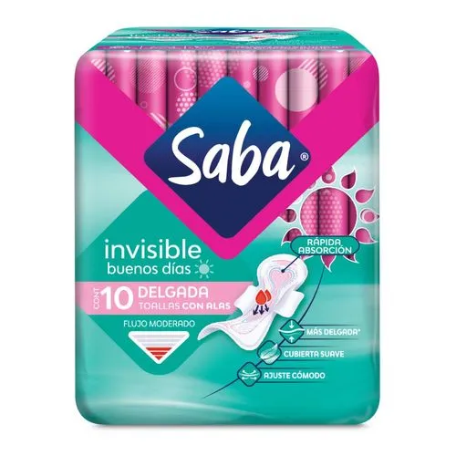 Toallas Femeninas Saba Invisible Buenos Días Delgada con Alas 10 piezas 
