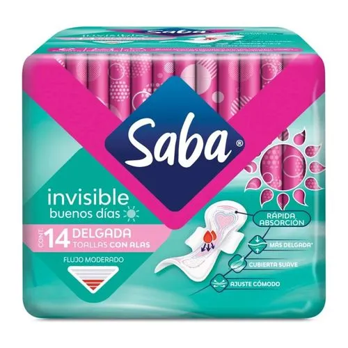 Toallas Femeninas Saba Invisible Buenos Días Delgada con Alas 14 piezas 
