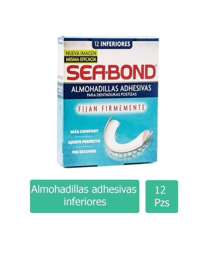 Almohadillas Adhesivas Sea-Bond Dentadura Inferior 12 Piezas 