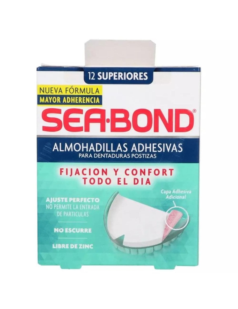 Almohadillas Adhesivas Sea-Bond Dentadura Superior 12 Piezas 