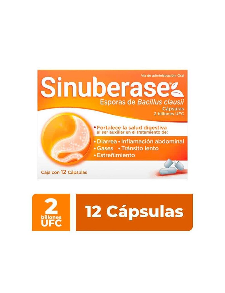 Sinuberase Probioticos Cápsulas. Bacillus Clausii, 2 Billones De Ufc, 12 Cápsulas 
