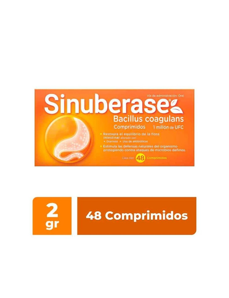 Sinuberase Comprimidos Probioticos Bacillus Coagulans. 1 Billón De Ufc. 48 Tabletas. 