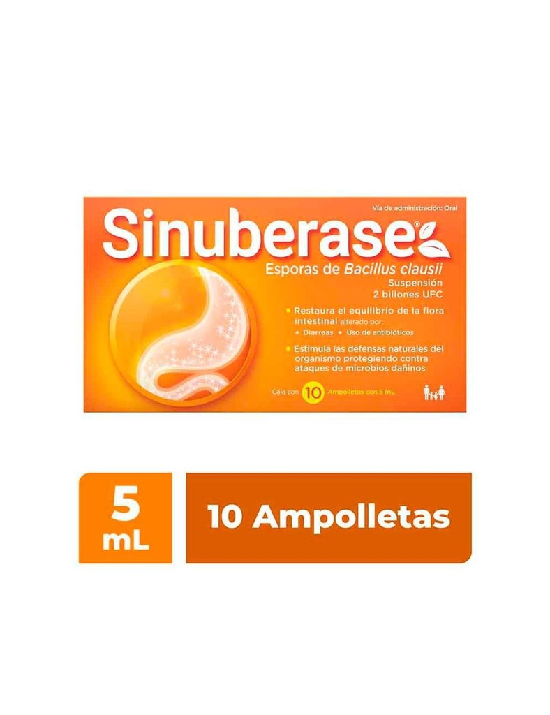 Sinuberase Probioticos Suspensión, Bacillus Clausii  2 Billones De Ufc En 10 Ampolletas 