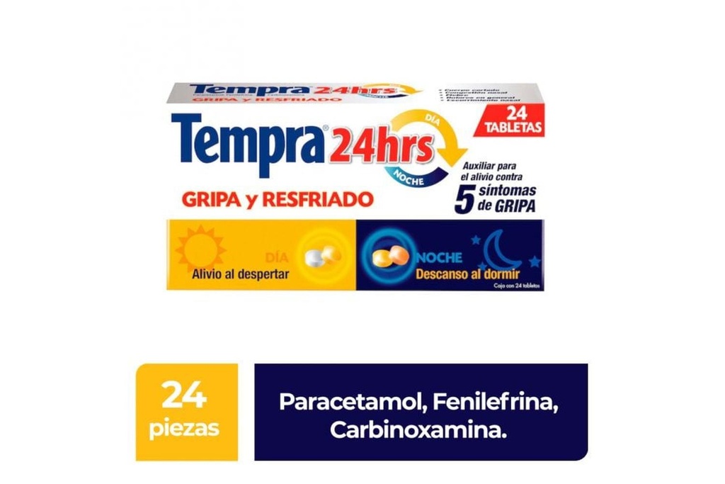 Tempra 24Hrs Gripa Y Resfriado 24 Tabletas 