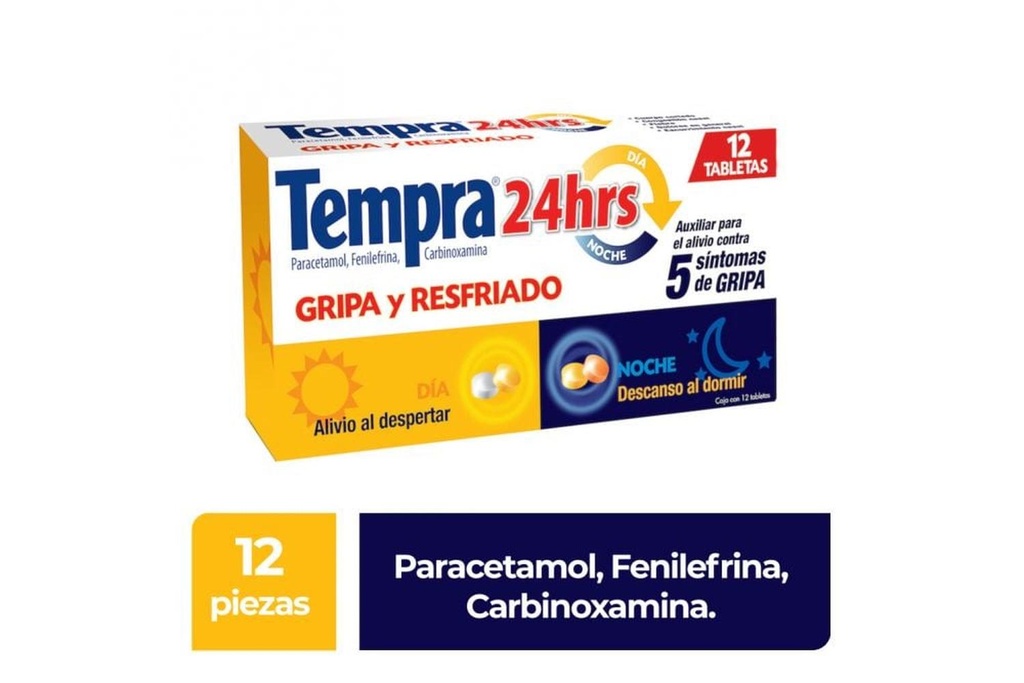 Tempra 24Hrs Gripa Y Resfriado 12 Tabletas 