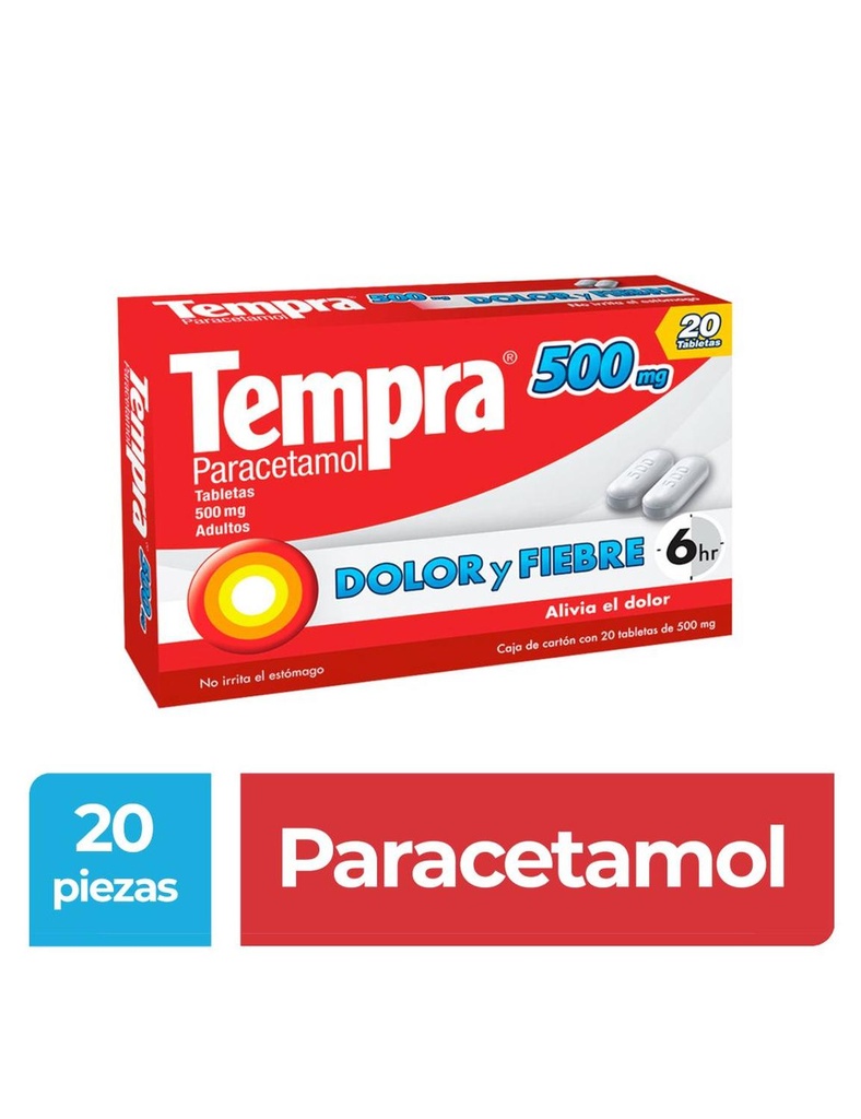 Tempra Dolor Y Fiebre 500 Mg 20 Tabletas 