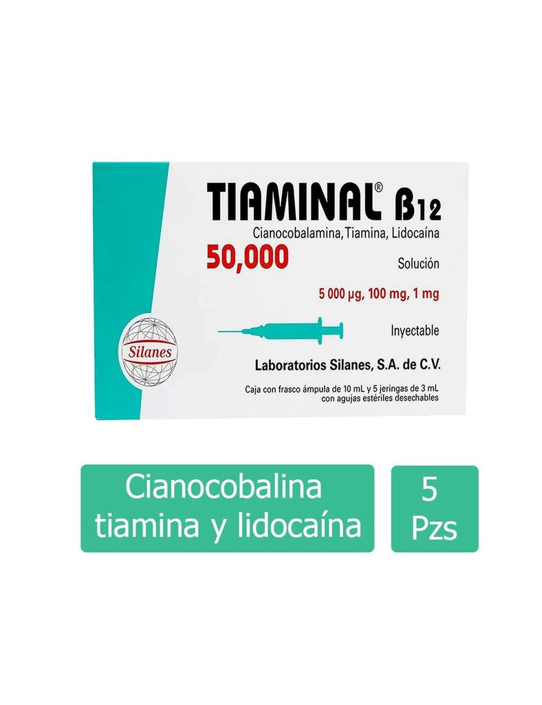 Tiaminal B12 50000 Caja Con Frasco Ámpula De 10 Ml Y 5 Jeringas