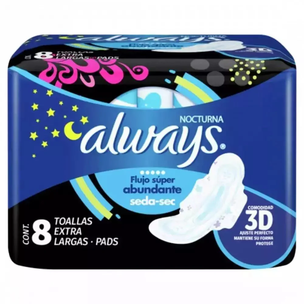 Toallas Sanitarias Always Noches Tranquilas Con Alas 8 Pads 