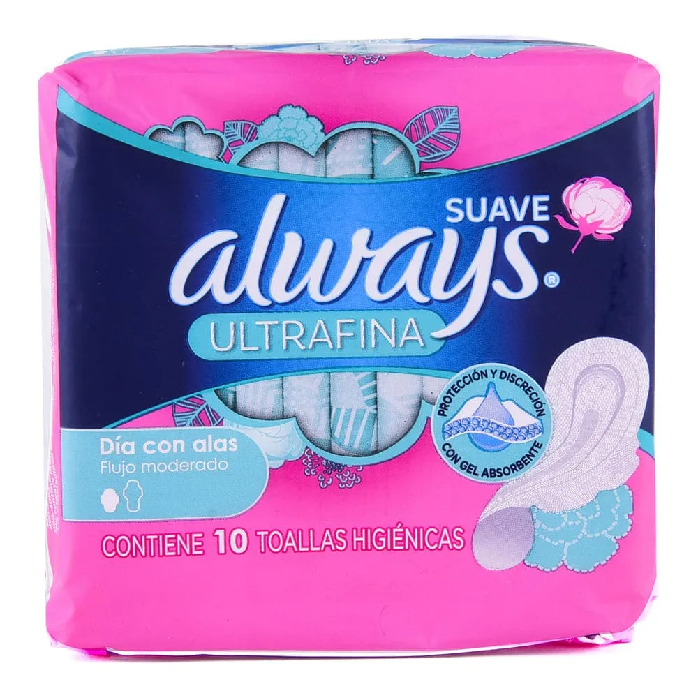 Toallas Sanitarias Always Utra Fina Suave Con Alas 10 Piezas 