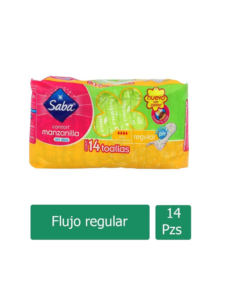 Toallas Femeninas Saba Confort Regular sin Alas 14 piezas 