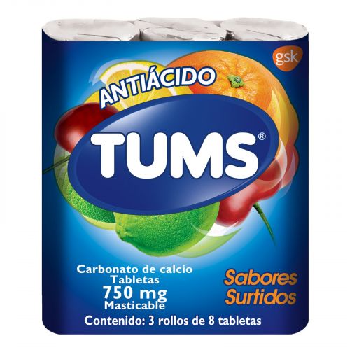 Tums Extra Surtido 750 Mg 3 Rollos 8 Tabletas Cada Uno 