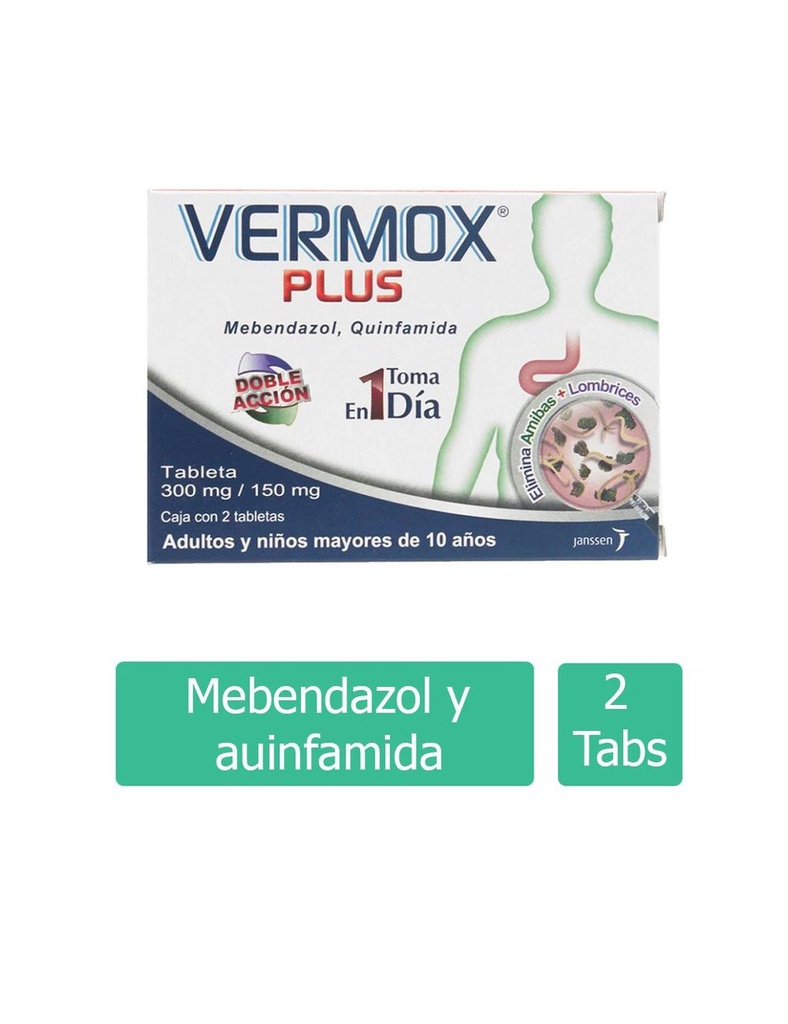 Vermox Plus 2 Tabletas 300 / 150 Mg 