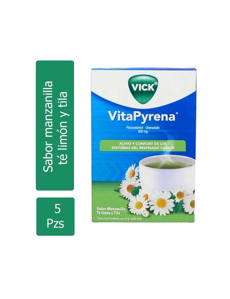 Vick VitaPyrena 500 Mg Manzanilla-Té Limón-Tila 5 Sobres 