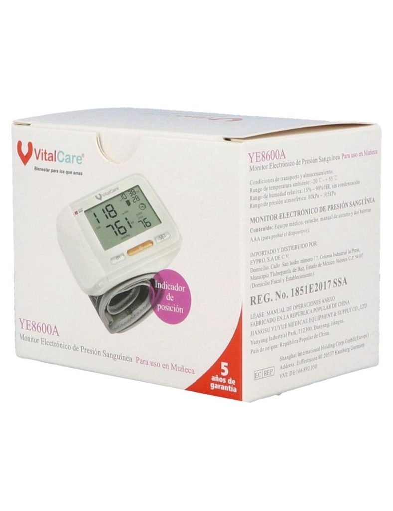 Baumanómetro Digital Vital Care Muñeca YE8600A 