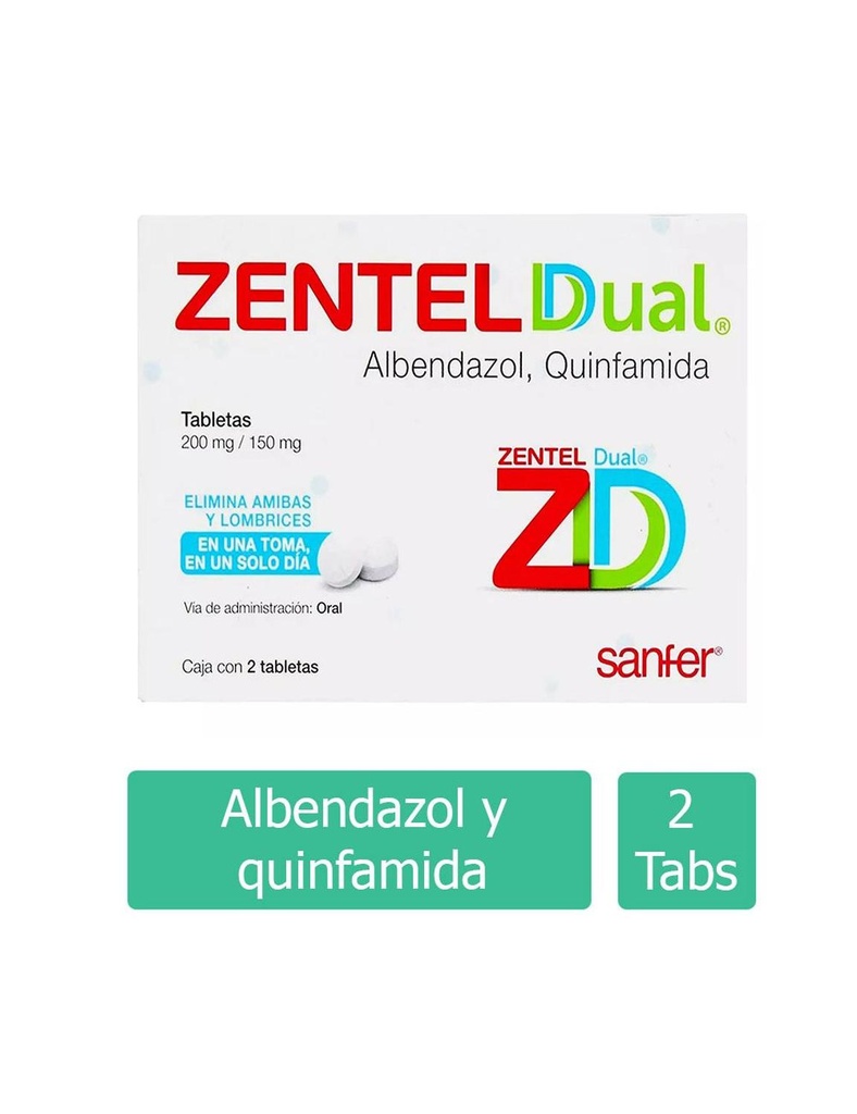 Zentel Dual 200 / 150 Mg 2 Tabletas 