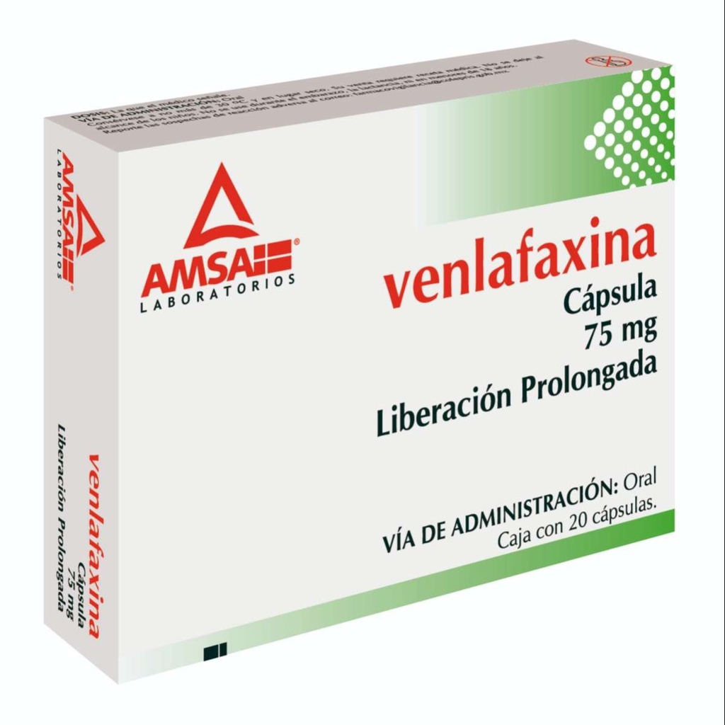 Venlafaxina Liberación Prolongada 75 Mg 20 Cápsulas Genérico Amsa 