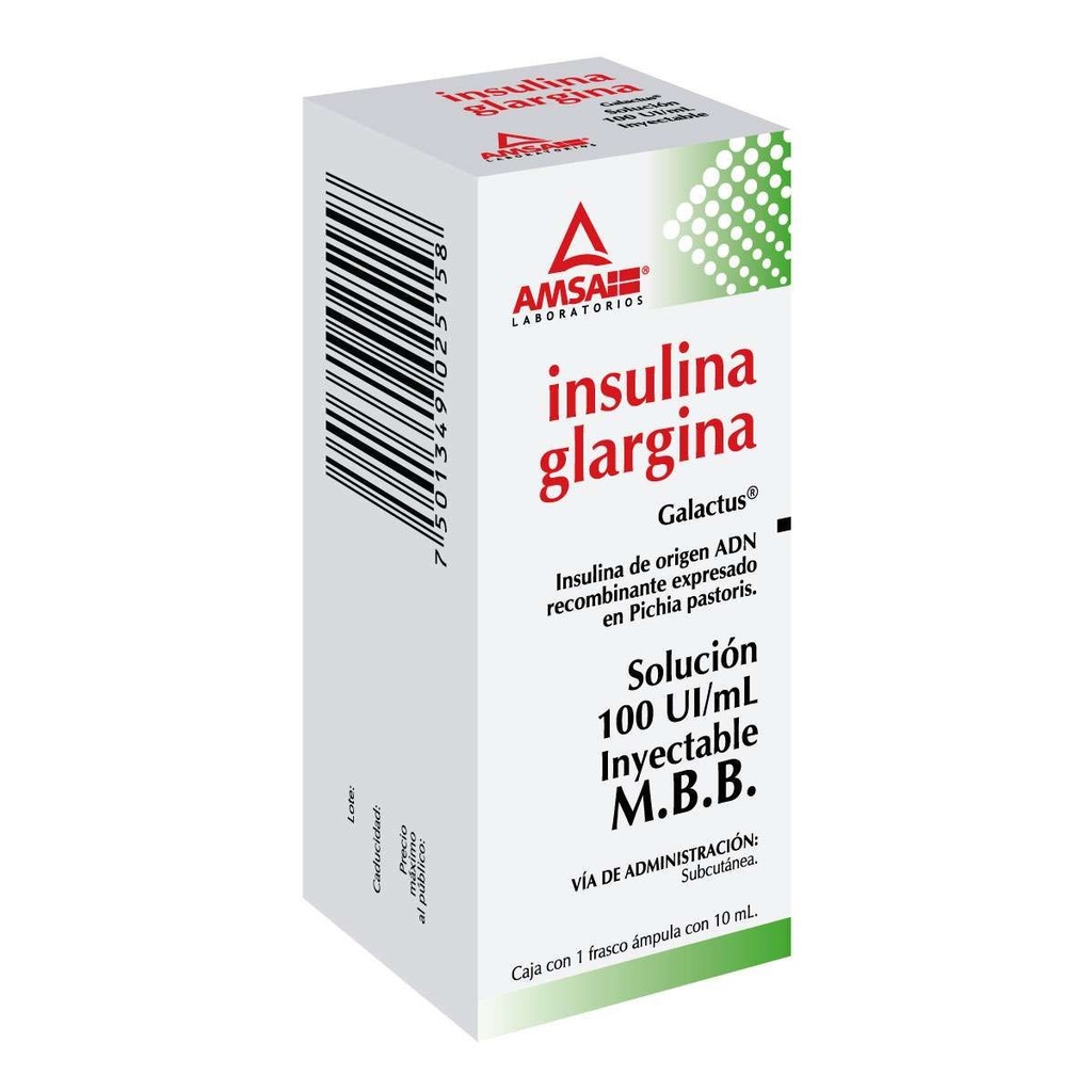 Insulina Glargina 100 UI Frasco Ámpula 10 Ml Genérico Amsa 