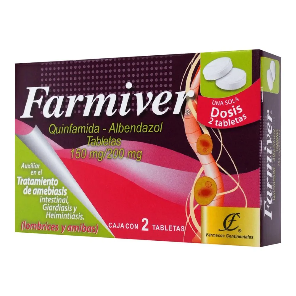 Farmiver Quinfamida/Albendazol 150/200 Mg 2 Tabletas Genérico Farma Cont 