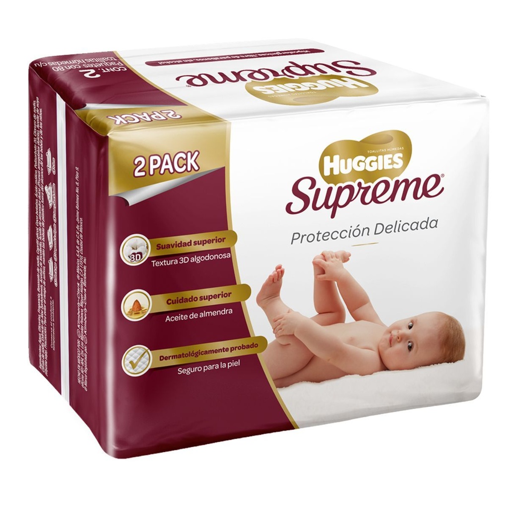 Toallas Húmedas Huggies Supreme 2 Pack 80 Piezas 