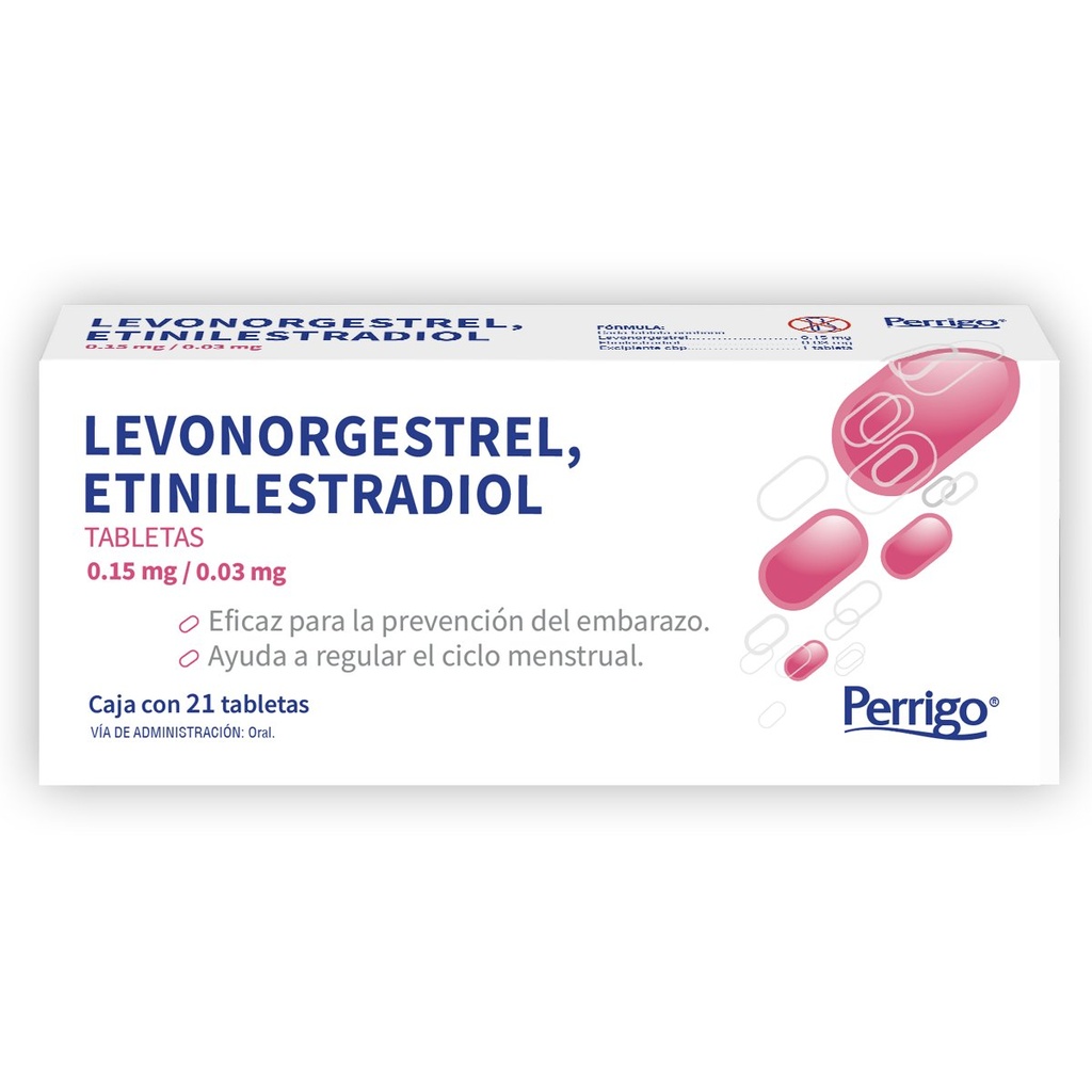 Levonorgestrel/Etinilestradiol 0.15/0.03 Mg 21 Tabletas Genérico Perrigo 