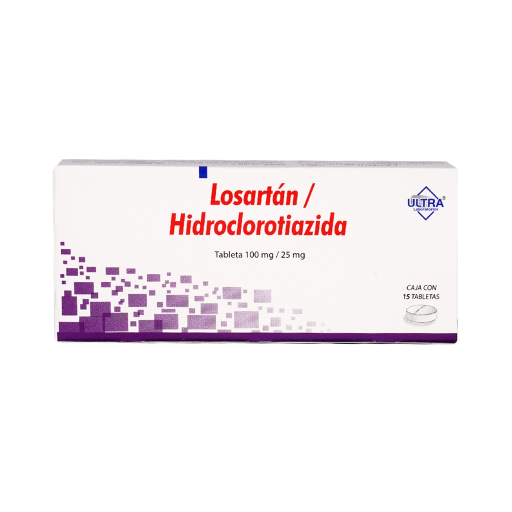 Losartán/Hidroclorotiazida 100/25 Mg 15 Tabletas Genérico Ultra Lab 