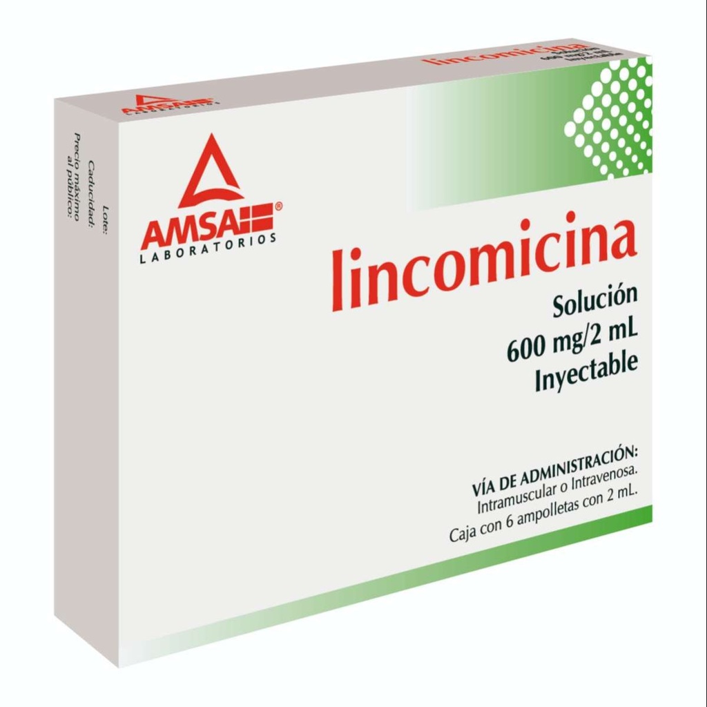 Lincomicina 600 Mg 6 Ampolletas 2 Ml Genérico Amsa 
