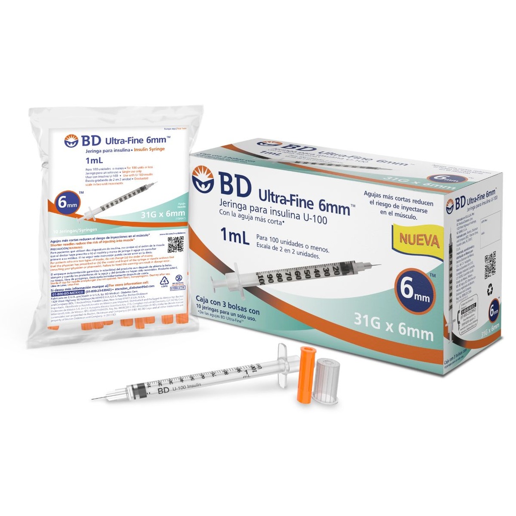 Jeringa Desechable Ultra Fine 1 Ml 31 G X 6 Mm 30 Piezas 